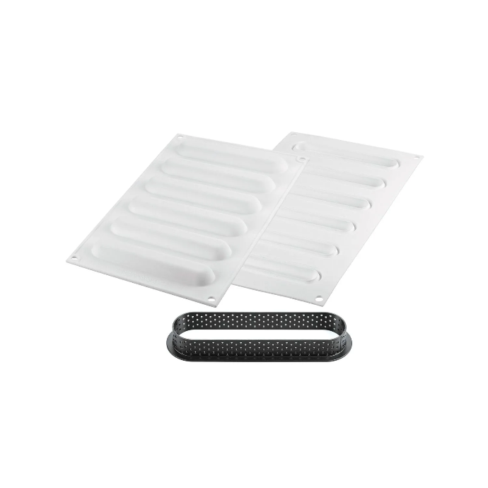 KIT TARTE RING OBLONG 146X34 MM - SET SILICONE MOULD 133X21 + 6 RINGS White