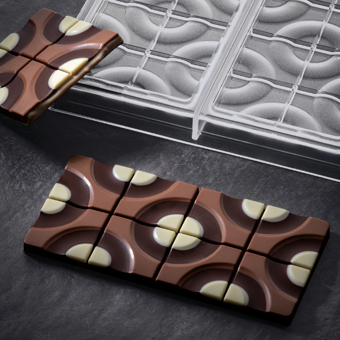 Choco Bar Mould Target Vallèe - Mm 154x77x8 H, Vol. ~ 100 G, 3 Indents - Mould Dim Mm 275x175